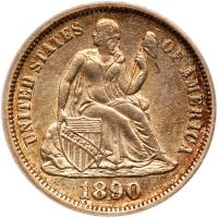 1890 Liberty Seated 10C PCGS AU55