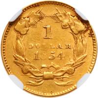 1854 $1 Gold Indian NGC AU Details - 2