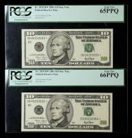 1999, $10 Federal Reserve Star Notes. A Pair Consecutively Numbered