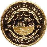 Liberia. 20 Dollars, 1995 Choice Brilliant Proof - 2