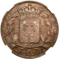 France. 5 Francs, 1827-W (Lille) NGC EF40 - 2
