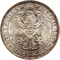 German States: Prussia. 3 Mark, 1911-A NGC MS63 - 2