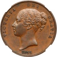 Great Britain. Penny, 1858 NGC AU58 BR