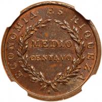 Chile. Â½ Centavo, 1835 NGC MS62 BR - 2