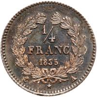 France. Â¼ Franc, 1835-A About Unc - 2