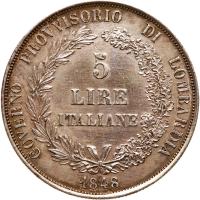 Italian States: Lombardy. 5 Lire, 1848-M EF Details - 2