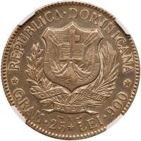 Dominican Republic. 5 Francos, 1891-A NGC About Unc