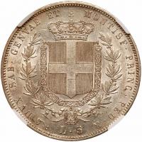 Italian States: Sardinia. 5 Lire, 1851-P (Genoa) NGC MS61 - 2