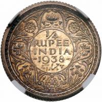 India. Â¼ Rupee, 1938 (C) NGC Proof 65 - 2