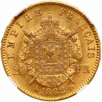 France. 20 Francs, 1862-A NGC MS63 - 2