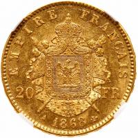 France. 20 Francs, 1868-A NGC MS61 - 2