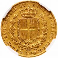 Italian States: Sardinia. 20 Lire, 1847-P (Genoa) NGC EF40 - 2