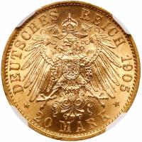 German States: Prussia. 20 Marks, 1905-A NGC MS63 - 2