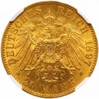 German States: Prussia. 20 Marks, 1897-A NGC MS62 - 2