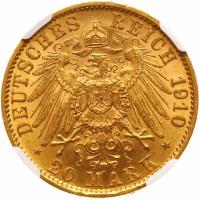 German States: Prussia. 20 Mark, 1910-A NGC MS62 - 2