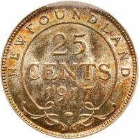 Canadian Provinces: Newfoundland. 25 Cents, 1917-C ICCS MS64 - 2