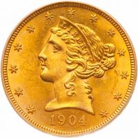 1904 $5 Liberty PCGS MS63