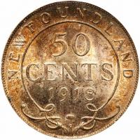 Canadian Provinces: Newfoundland. 50 Cents, 1918-C ICCS MS64 - 2