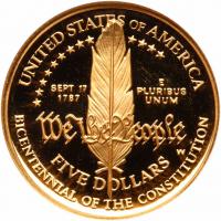 1987-W U.S. Constitution Bicentennial $5 Gold - 2