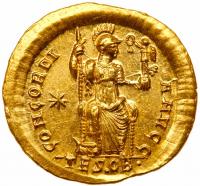 Honorius, AD 393-423. Gold Solidus (4.48 g) Mint State - 2