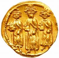 Heraclius, with Heraclius Constantine and Heraclonas 610-641. Gold Solidus (4.41g)