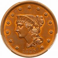 1840 N-3 R1 Small Date PCGS graded MS63 Red & Brown, CAC Approved