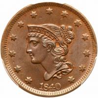 1840 N-5 R1 Large Date with Repunched 0 PCGS graded MS64+ Brown, CAC Approved