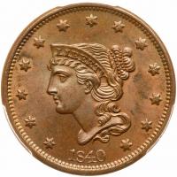 1840 N-6 R1 Large Date with Repunched 40 PCGS graded MS65 Brown, CAC Approved