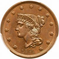 1841 N-2 R2 PCGS graded MS64 Brown, CAC Approved