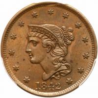 1842 N-3 R2 Large Date PCGS graded MS63 Brown