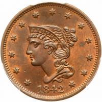 1842 N-4 R2 Large Date PCGS graded MS65+ Red & Brown