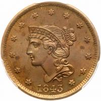 1843 N-4 R1 Petite Head, Large Ltrs PCGS graded MS65 Brown