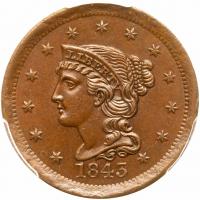 1843 N-5 R1 Mature Head, Large Ltrs PCGS graded MS62 Brown, CAC Approved