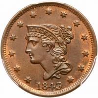 1843 N-8 R2+ Petite Head, Small Ltrs PCGS graded MS64 Red & Brown, CAC Approved