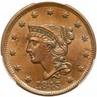 1843 N-9 R2 Petite Head, Small Ltrs PCGS graded MS63 Brown