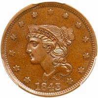 1843 N-14 R6+ Petite Head, Small Ltrs PCGS Proof-63 Brown, CAC Approved