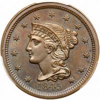 1845 N-6 R2 PCGS graded MS63 Brown, CAC Approved