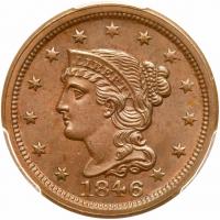 1846 N-3 R2 Small Date, Date Repunched PCGS graded MS64 Brown