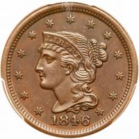 1846 N-4 R1 Small Date, Date Repunched PCGS graded MS64 Brown