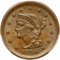 1846 N-5 R2 Small Date, Date Repunched PCGS graded MS63 Brown