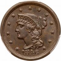 1846 N-6 R1 Small Date, Repunched 46 PCGS graded MS64 Brown