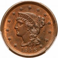 1846 N-18 R1 Small Date PCGS graded MS64 Brown, CAC Approved