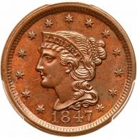 1847 N-3 R3 Repunched Date PCGS graded MS64 Brown