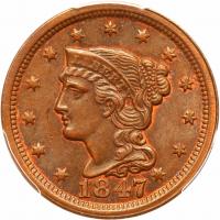 1847 N-5 R3+ 84 Repunched PCGS graded MS63 Brown