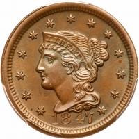 1847 N-7 R2+ PCGS graded MS64 Brown