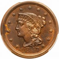 1847 N-24 R1 PCGS graded MS62 Brown