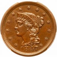 1847 N-31 R5 "Large 7 over Small 7" PCGS graded MS63 Brown