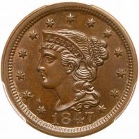 1847 N-39 R3- PCGS graded MS64 Brown, CAC Approved