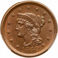 1848 N-40 R3+ Repunched 18 PCGS graded MS64 Brown, CAC Approved
