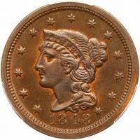 1848 N-44 R6 PCGS graded MS65 Brown, CAC Approved